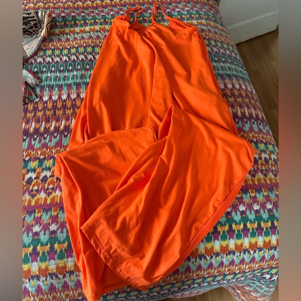 Women's Bright Orange Sleeveless Jumpsuit with Adjustable Straps